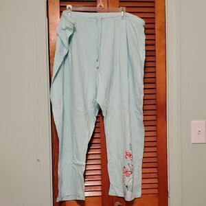 Women's Light Green Pajama Pants with Butterfly Design